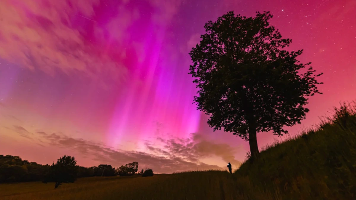 Red aurora over Poland